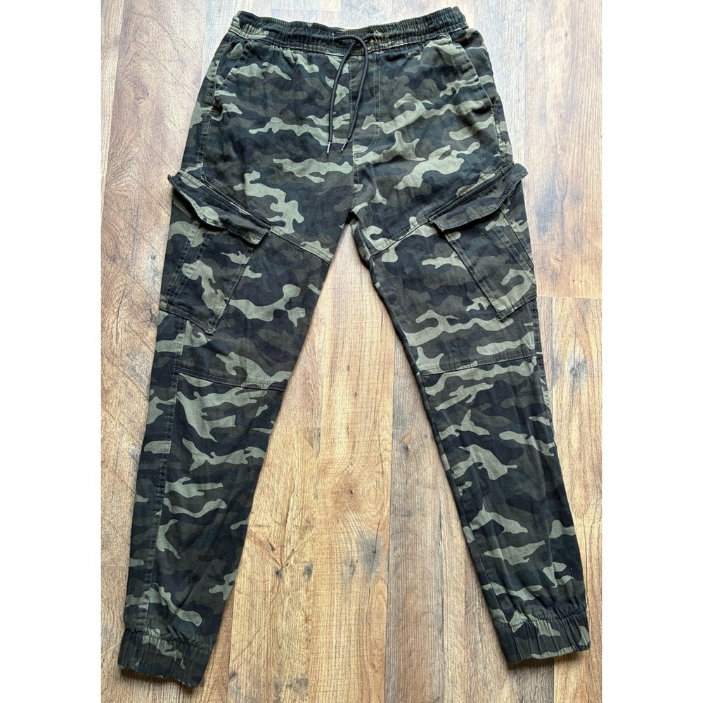 Brooklyn Cloth Men's Cargo Jogger Pants Camo‎ Green Black Drawstring Size M